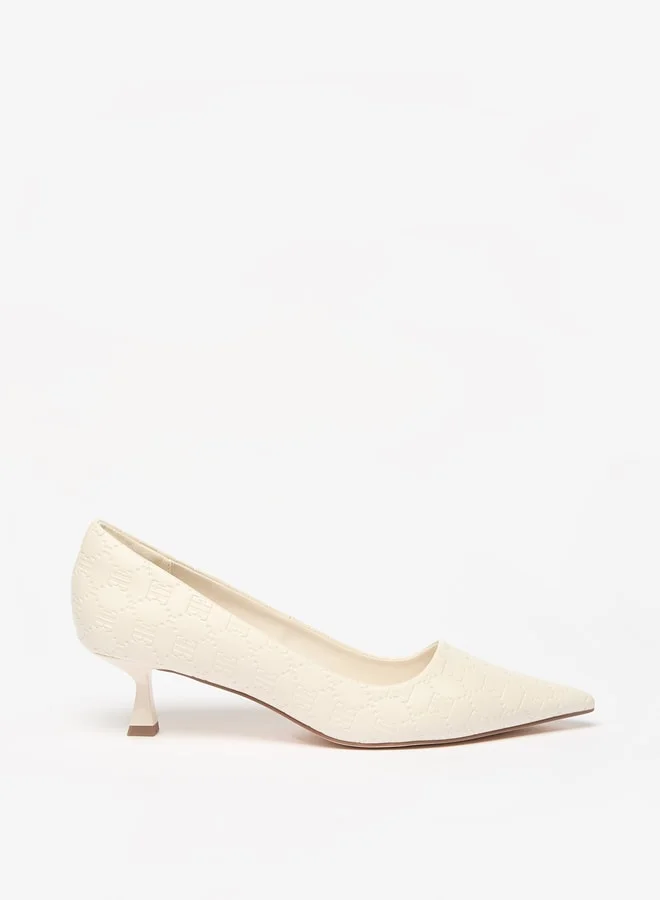 ايل Women's Monogram Embossed Slip-On Pumps with Kitten Heels