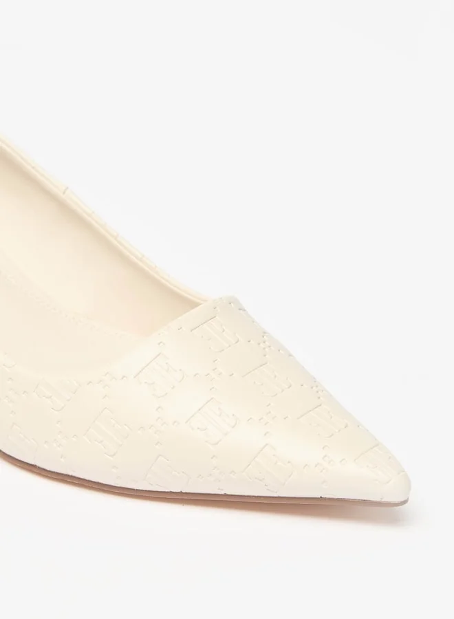ايل Women's Monogram Embossed Slip-On Pumps with Kitten Heels