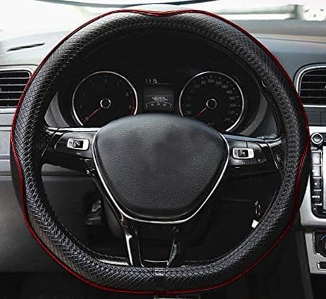Mayco Bell Flat Bottom Steering Wheel Cover Anti-Slip,Safety,Soft,Breathable,Durable,Full Surround,Comfortable Grip Microfiber Leather (D-Shape,Black Red) - Image 2