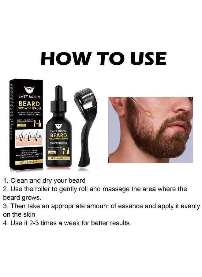 East Moon - Beard Growth Serum Hyper Derma Roller, Men Rosemary Oil Moustache Growth Enhancer ​Anti Hair Loss Care Serum With Beard Rolle 60ML - Image 1