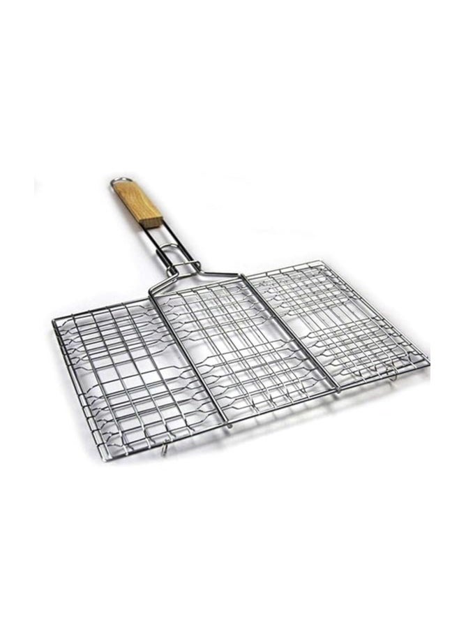 Risen Barbeque Grill Chromium Plated Iron with Handle,  Folding Portable BBQ Grill Basket for Fish Vegetables Shrimp with Wooden  - Image 2
