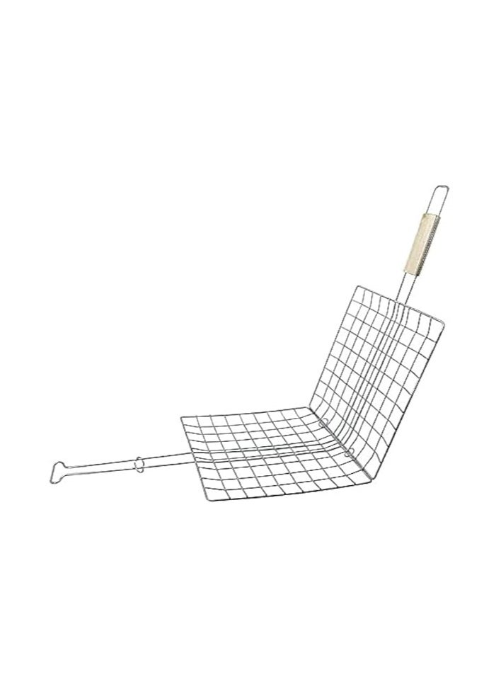Risen Barbeque Grill Chromium Plated Iron with Handle,  Folding Portable BBQ Grill Basket for Fish Vegetables Shrimp with Wooden  - Image 4