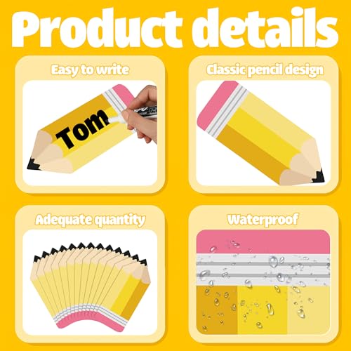 Maniaacer 60 Pcs Pencil Cutouts Pencil Name Tags Classroom Pencils Bulletin Board Cutouts Back to School Decorations Pencils Themed Tags with Glue Points for School Classroom Bulletin Board Locker Decor - Image 3