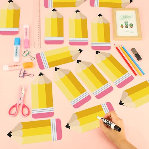 Maniaacer 60 Pcs Pencil Cutouts Pencil Name Tags Classroom Pencils Bulletin Board Cutouts Back to School Decorations Pencils Themed Tags with Glue Points for School Classroom Bulletin Board Locker Decor - Image 4