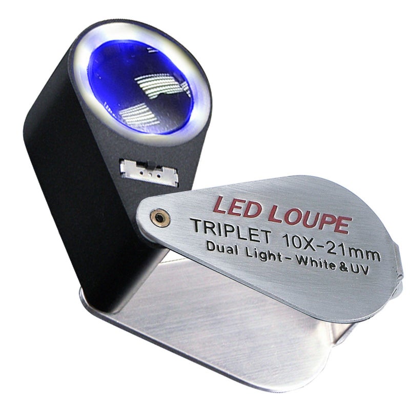 Gain Express Jewelers Loupe Magnifier, Jewelry Loop Magnifier with Light, Hastings Triplet Loupe 10X for Coin, Gem, Stamp, Diamond etc (White LED & UV Light) - Image 1