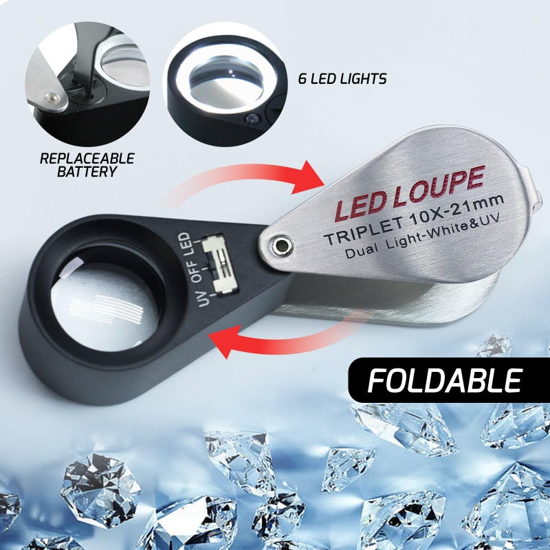 Gain Express Jewelers Loupe Magnifier, Jewelry Loop Magnifier with Light, Hastings Triplet Loupe 10X for Coin, Gem, Stamp, Diamond etc (White LED & UV Light) - Image 5