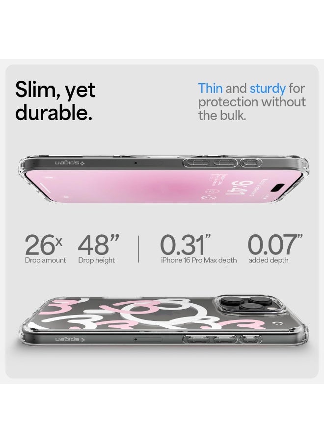 Spigen غطاء حماية Ultra Hybrid MagFit لهاتف iPhone 16 Pro Max مزود بـ MagSafe (2024) - قلوب بيضاء وردية - Image 3