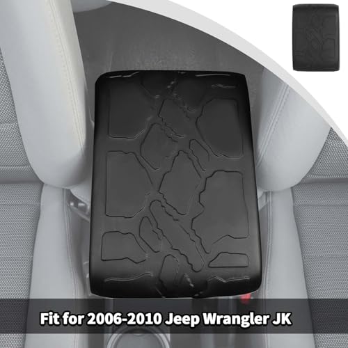 JWWY Armrest Cover Case Pad Center Console Cover Decoration Protective Cover Trim Fit for 2006-2010 Jeep Wrangler JK Interior Accessories Black Rubber - Image 3