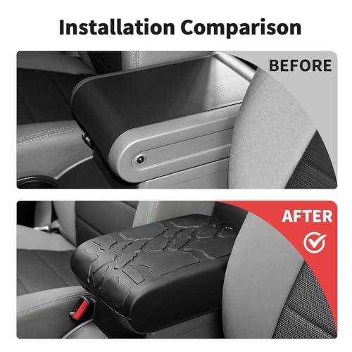 JWWY Armrest Cover Case Pad Center Console Cover Decoration Protective Cover Trim Fit for 2006-2010 Jeep Wrangler JK Interior Accessories Black Rubber - Image 2