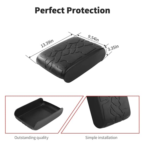 JWWY Armrest Cover Case Pad Center Console Cover Decoration Protective Cover Trim Fit for 2006-2010 Jeep Wrangler JK Interior Accessories Black Rubber - Image 5
