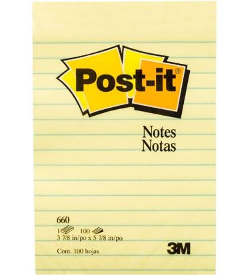 3M Post It - 660 Lined Notes Yellow 4X6In