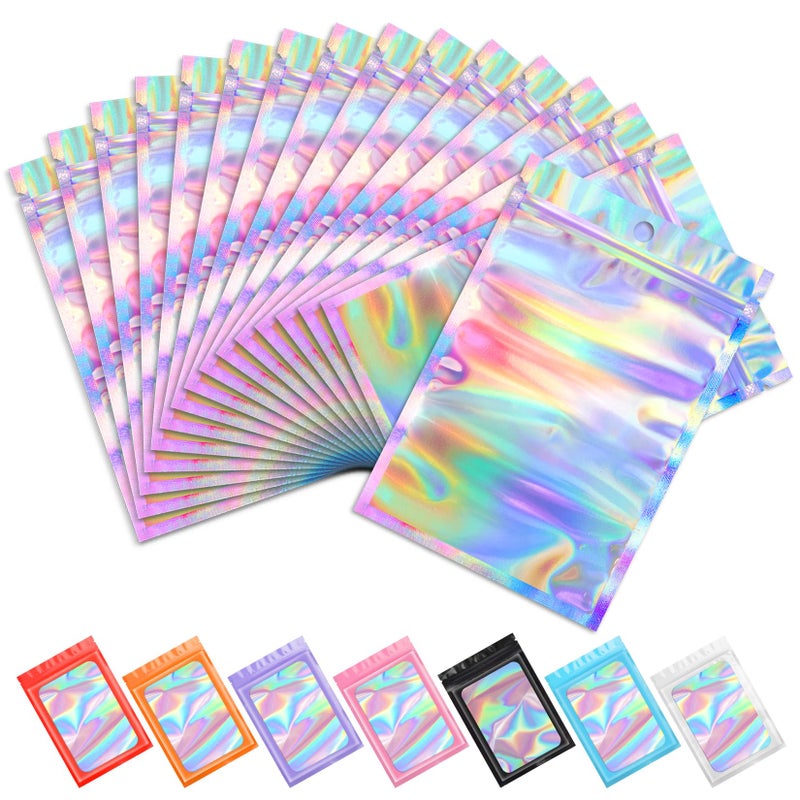 Funfery 100 pcs Mylar Holographic Bags Packaging Bags,Clear Resealable Bag Foil Pouch Bag for Party Favor,Goodies,Treat,Cards,Food Storage Baggies Packaging for Small Business(4x6in,Holographic) - Image 1