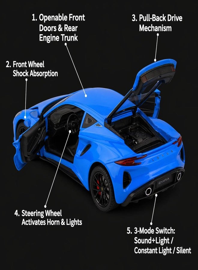 Wizplex Lotus Emira 1:24 Scale Officially Licensed Die-Cast Metal Car Model with Sound Light Pull-Back & Openable Doors & Hood - Image 3