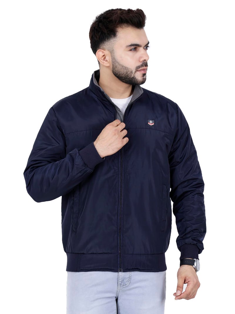 Dollar Jacket For Men Casual Zipper Bomber For Winter In Navy Blue - Image 1