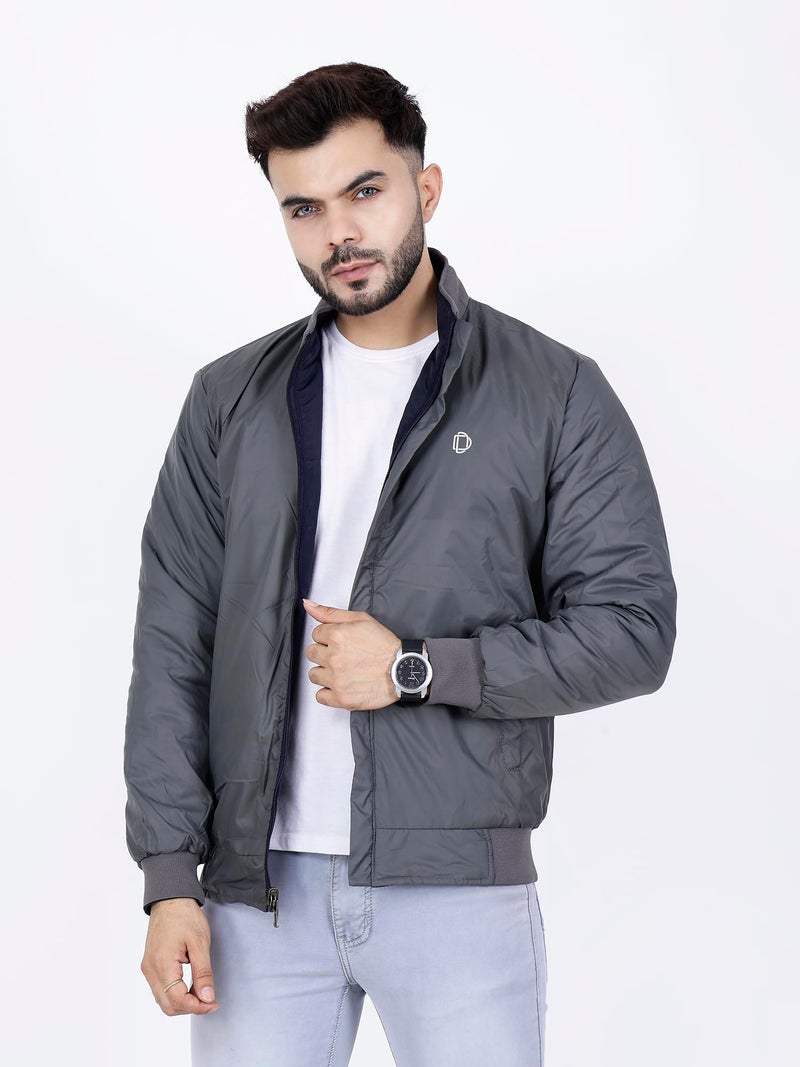 Dollar Jacket For Men Casual Zipper Bomber For Winter In Navy Blue - Image 2