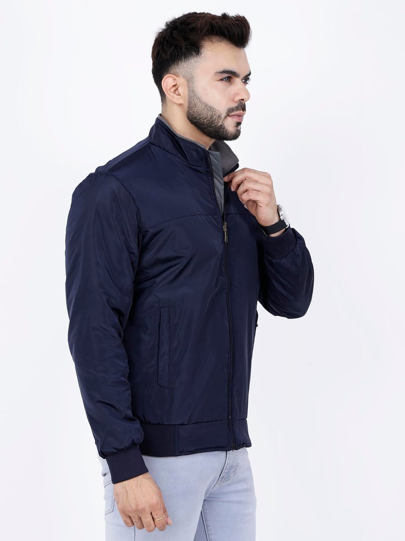 Dollar Jacket For Men Casual Zipper Bomber For Winter In Navy Blue - Image 5