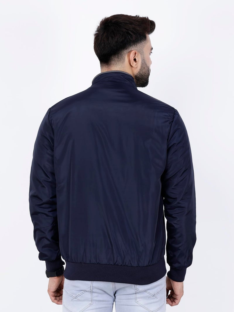 Dollar Jacket For Men Casual Zipper Bomber For Winter In Navy Blue - Image 3