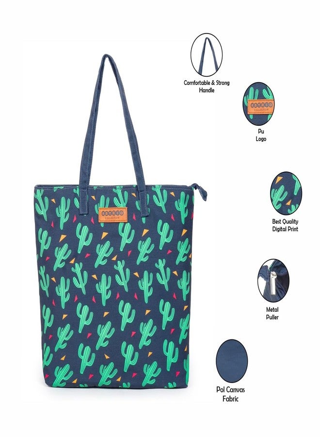 ASTRID Cactus Print Tote Bag For Girls With Zipper - Image 2