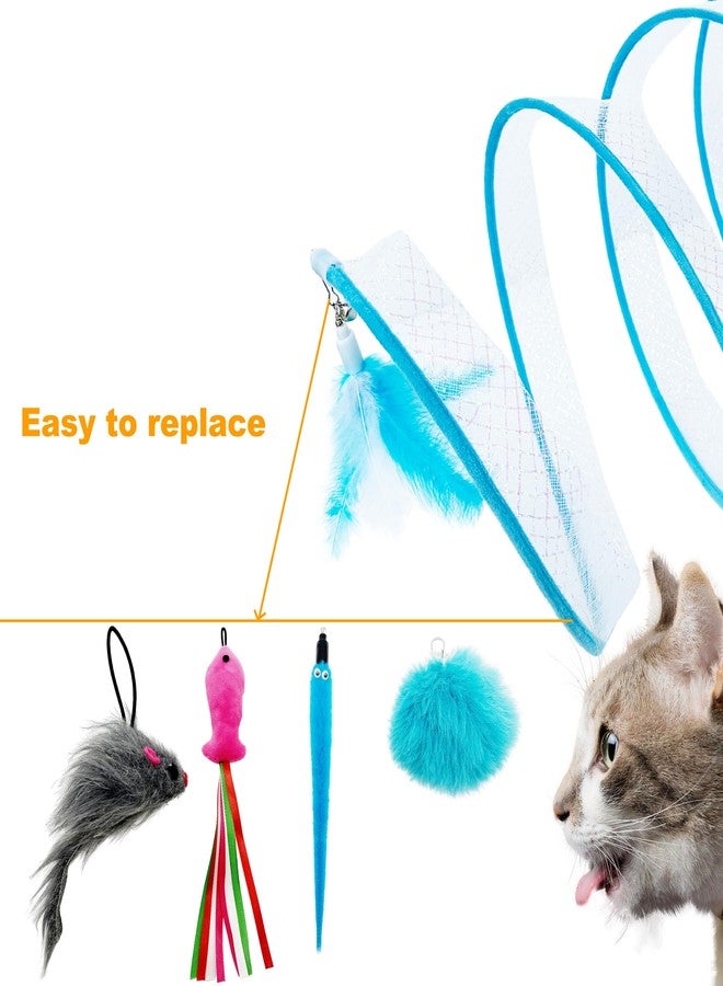 CATENEED Self Play Cat Hunting Spiral Tunnel Toy, Folded Cat Spring Tunnel Toys for Indoor Cats (Blue) - Image 4