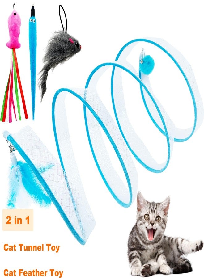 CATENEED Self Play Cat Hunting Spiral Tunnel Toy, Folded Cat Spring Tunnel Toys for Indoor Cats (Blue) - Image 2