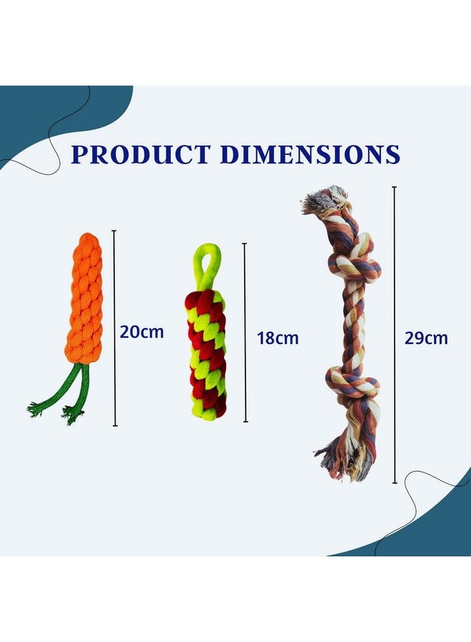 5 In 1 Squeaky And Chew Rope Dog Toy Combo - (2Knot Rope + Cotton Ball + Carrot + Corn Stick + Black Eagle) | Chewing, Playing, And Teething Toy For Small Dogs And Puppies - Image 2