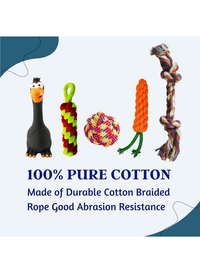 5 In 1 Squeaky And Chew Rope Dog Toy Combo - (2Knot Rope + Cotton Ball + Carrot + Corn Stick + Black Eagle) | Chewing, Playing, And Teething Toy For Small Dogs And Puppies - Image 4