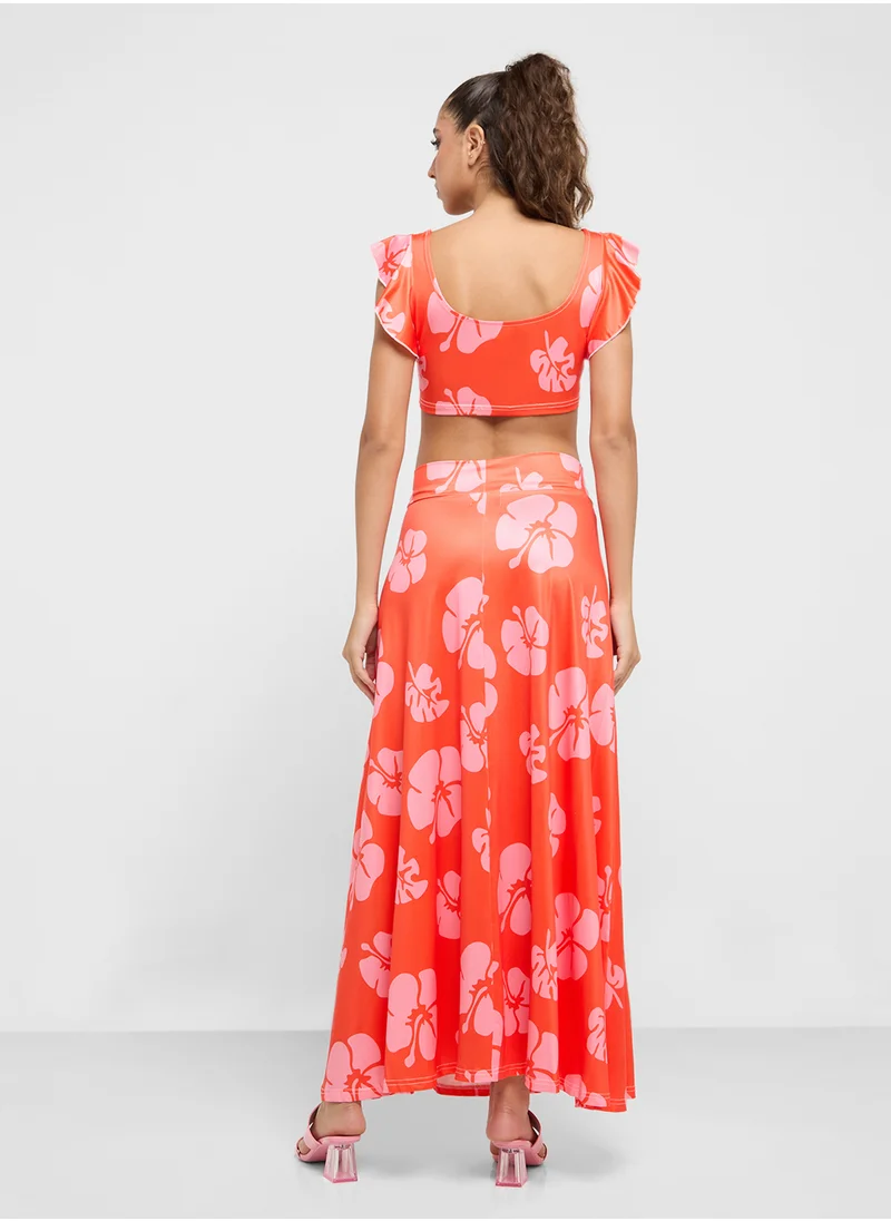 Ginger Floral Print Crop Top & Maxi Skirt Set