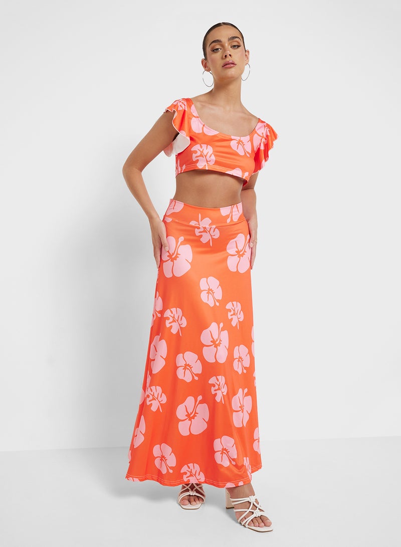 Ginger Floral Print Crop Top & Maxi Skirt Set  - Image 1