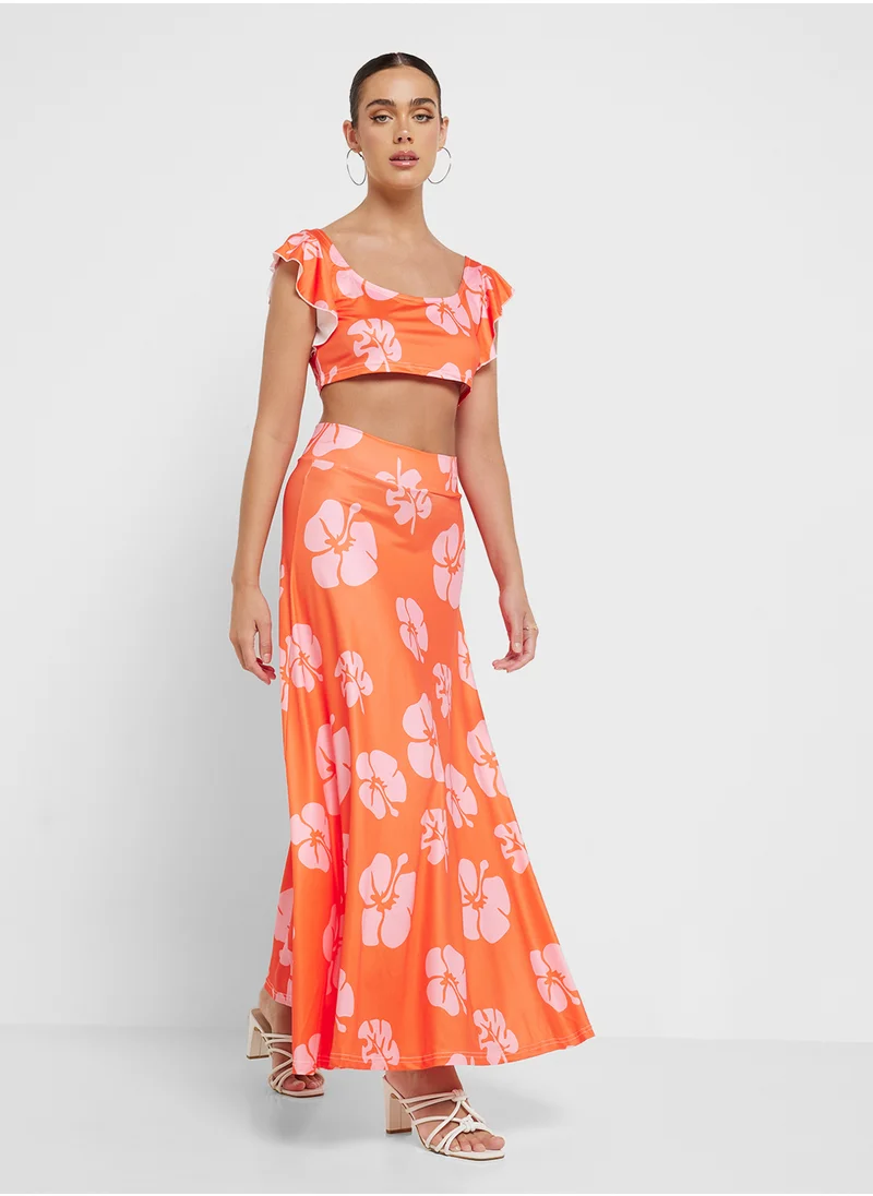 Ginger Floral Print Crop Top & Maxi Skirt Set
