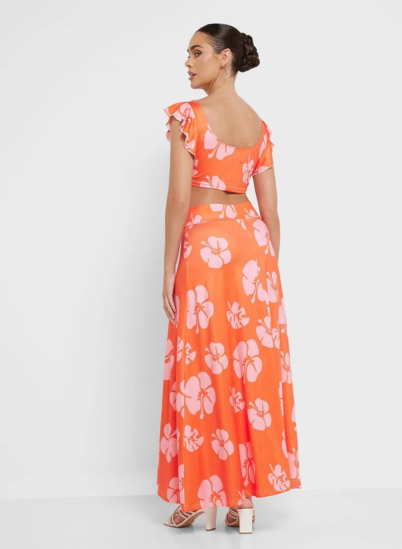 Ginger Floral Print Crop Top & Maxi Skirt Set