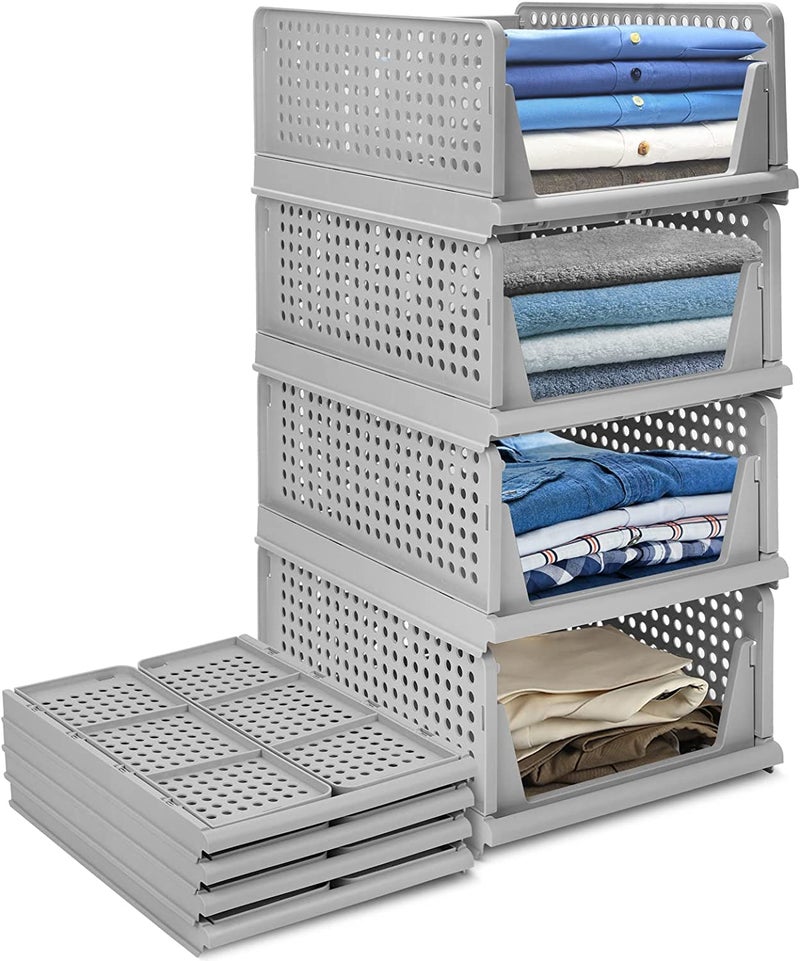 SpaceOrganizer Foldable And Stackable Closet Organizer Drawer 2PCSSMALL 3PCSLARGE Grey - Image 1
