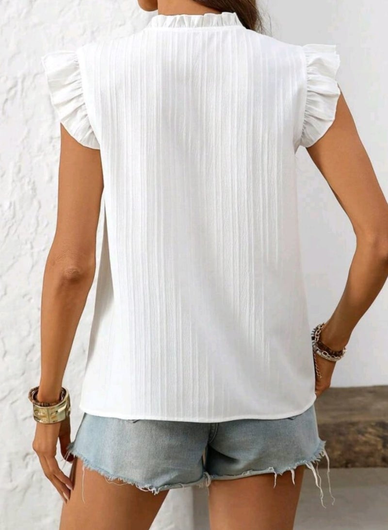 Shein SHEIN LUNE Vacation Casual Lace Panel Cut-Out Collar Blouse  - Image 3