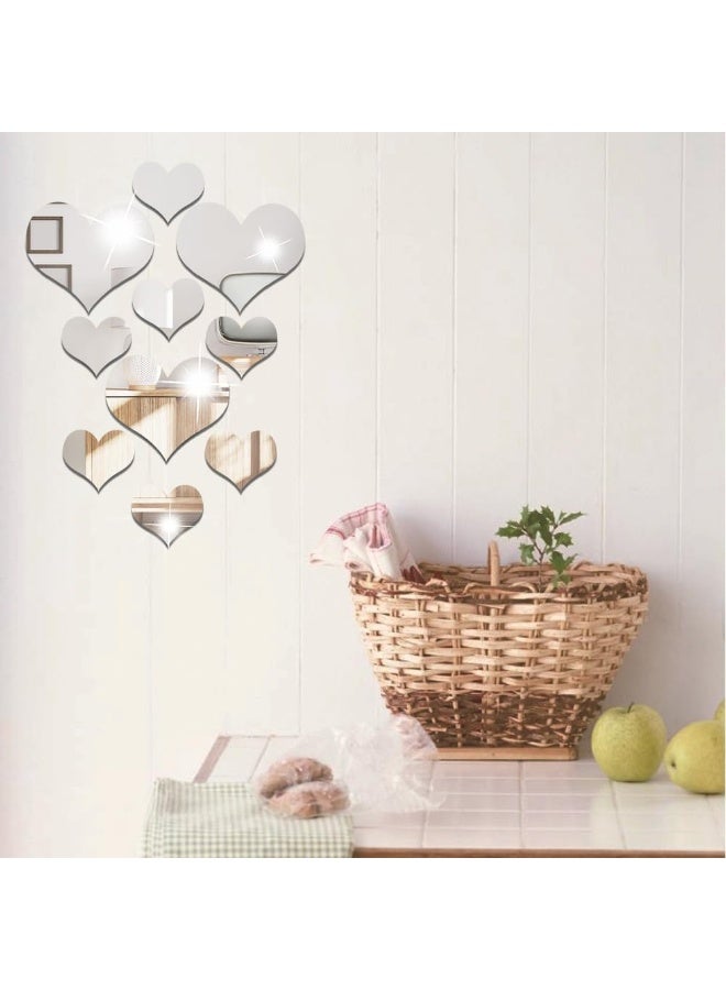 TPGP Mirror Wall Stickers, 3D Crystal Love Heart Acrylic DIY Art Wall Decals Home Living Room Bathroom TV Background Decor (Silver)  - Image 5