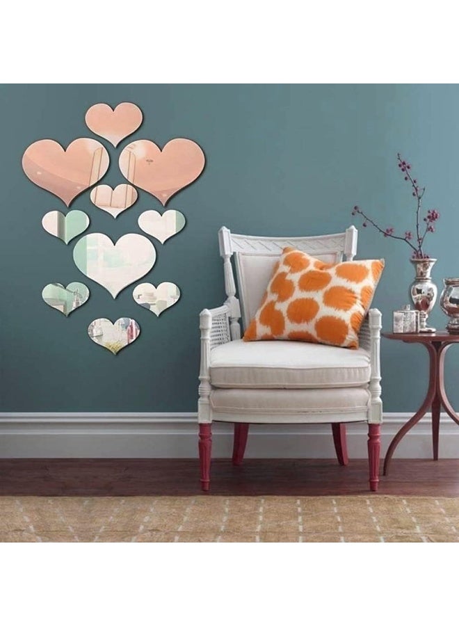 TPGP Mirror Wall Stickers, 3D Crystal Love Heart Acrylic DIY Art Wall Decals Home Living Room Bathroom TV Background Decor (Silver)  - Image 1