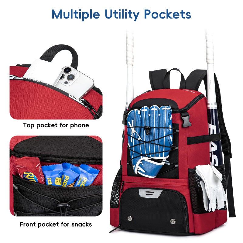 KAVIGOR Baseball Bag for Youth and Adult, Softball Backpack 40L Large Capacity, Bat Backpack with Shoes Compartment and Hidden Helmet Holder - Image 4