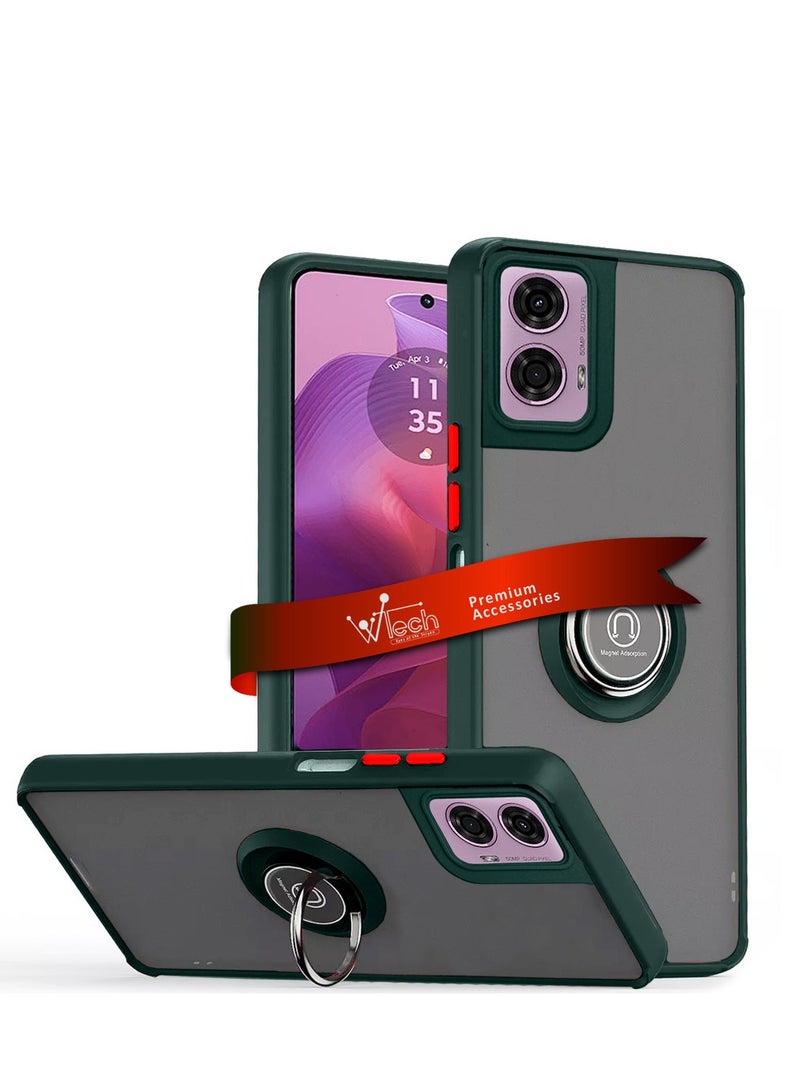 Wtech Motorola Moto G24 Power 4G 2024 Finger Grip Magnetic Hold Kickstand Ring Finger with Built-in Iron Case Cover - Dark Green - Image 1