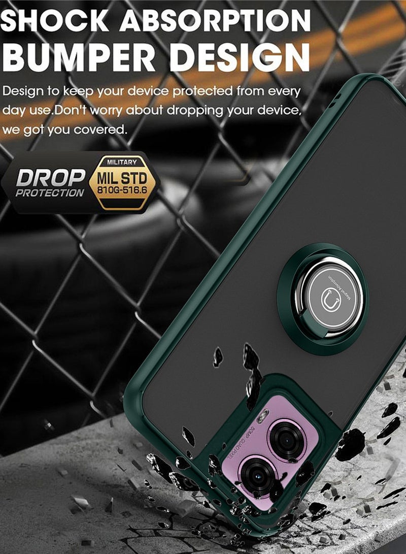 Wtech Motorola Moto G24 Power 4G 2024 Finger Grip Magnetic Hold Kickstand Ring Finger with Built-in Iron Case Cover - Dark Green - Image 5