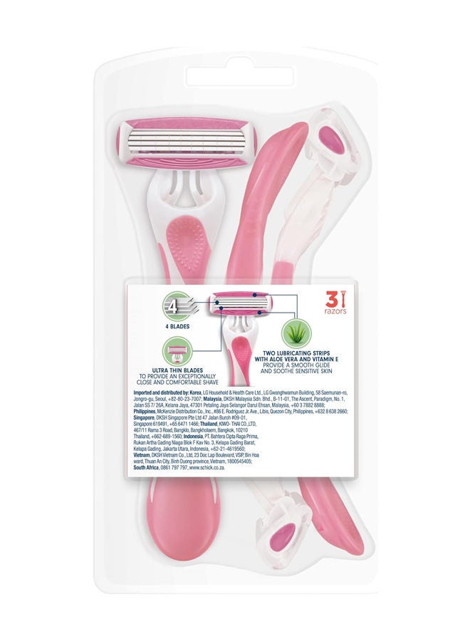 schick ماكينة حلاقة إنتويشن كواترو للبشرة الحساسة بأربع شفرات للنساء، 3 شفرات - Image 2