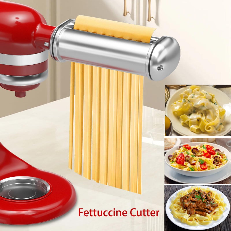 NEWSETS Pasta Maker Attachment for All Kitchenaid Stand Mixers, 3 PCS Kitchen Aid Pasta Attachments Included Pasta Dough Roller, Fettuccine Cutter, Spaghetti Cutter and Cleaning Brush - Image 5