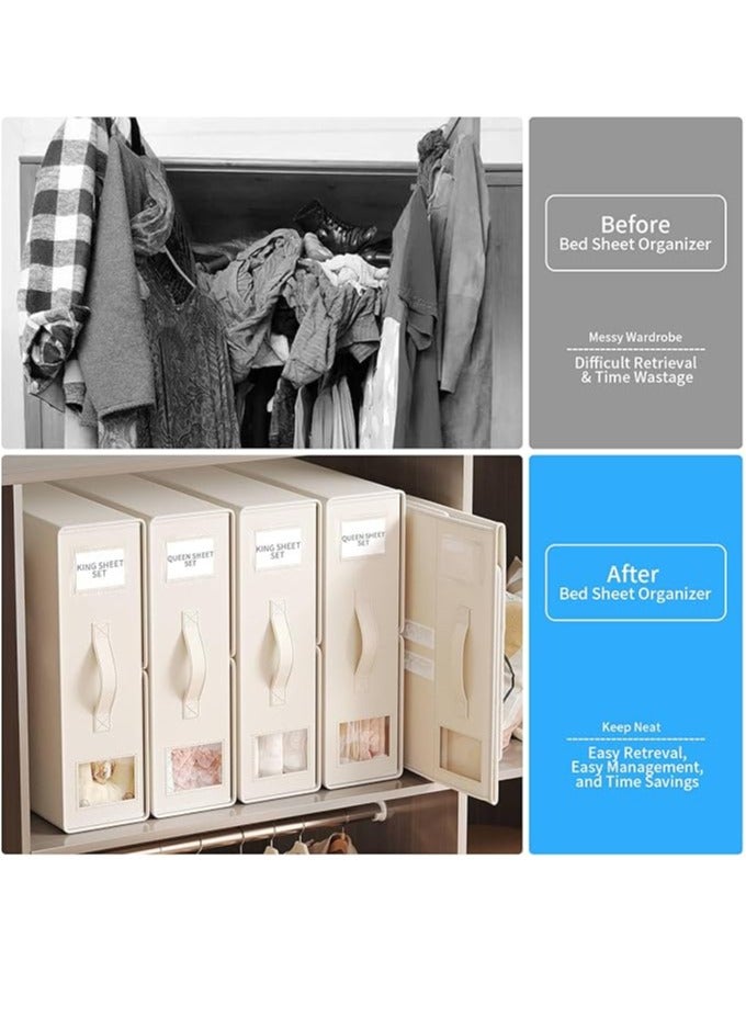 Arabest 1 Pack Bed Sheet Organizer, Foldable Linen Closet Organizers and Storage, Bedsheet Organizers with Window, Bedding Organizer Storage for Sheet, Pillow and Duvet Cover, White - Image 3