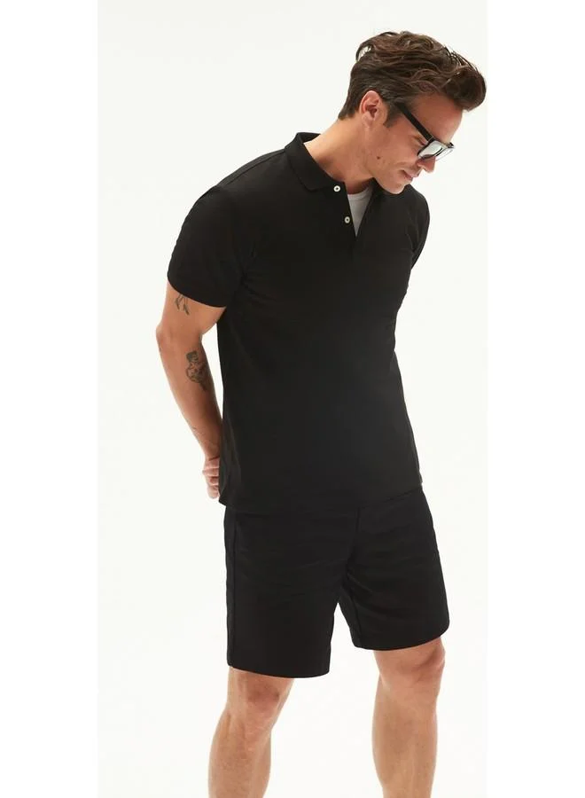 JUNE June Men 100% Cotton Basic Relaxed Fit Polo Neck Tshirt Black