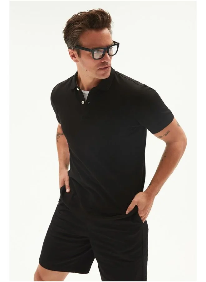 جون June Men 100% Cotton Basic Relaxed Fit Polo Neck Tshirt Black