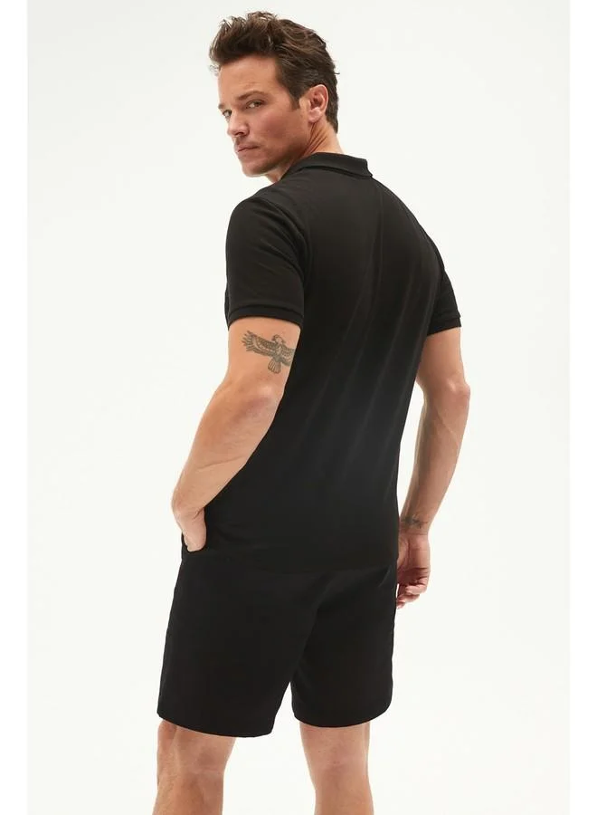 JUNE June Men 100% Cotton Basic Relaxed Fit Polo Neck Tshirt Black