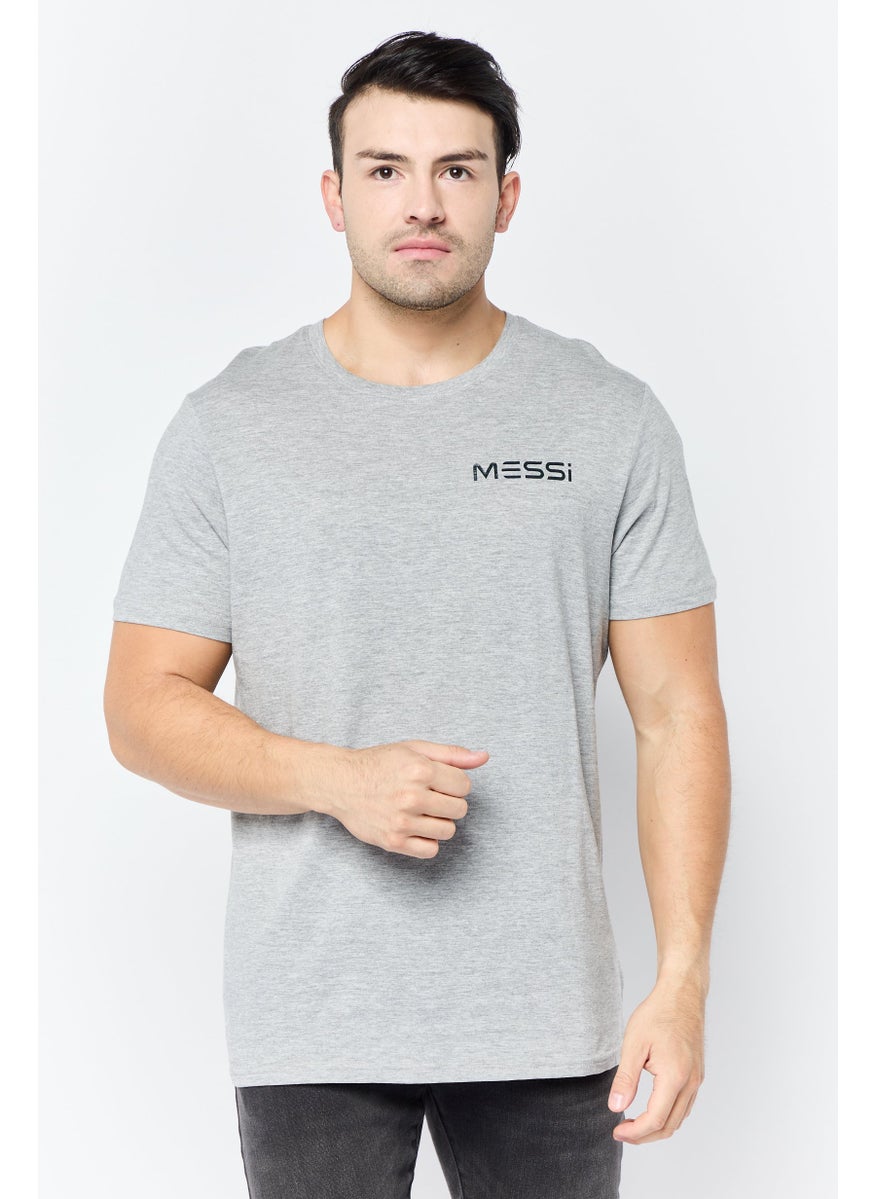 MESSI - Men Crew Neck Short Sleeves Brand Logo T-Shirt, Light Grey - Image 1
