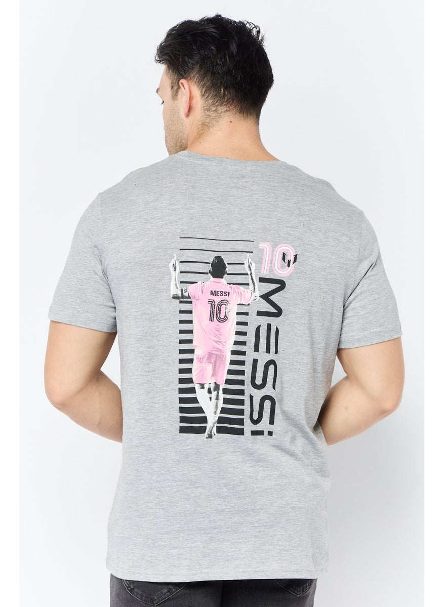 MESSI - Men Crew Neck Short Sleeves Brand Logo T-Shirt, Light Grey - Image 1