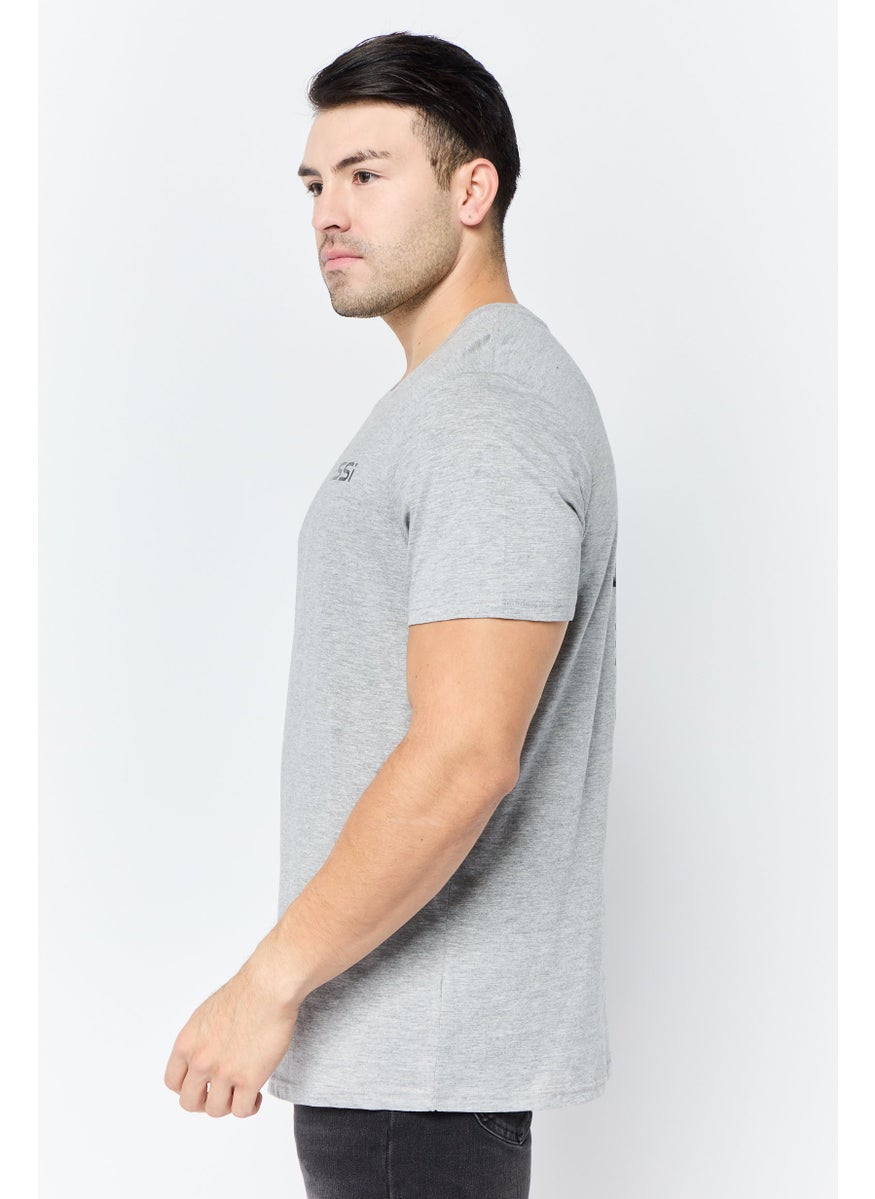 MESSI - Men Crew Neck Short Sleeves Brand Logo T-Shirt, Light Grey - Image 1