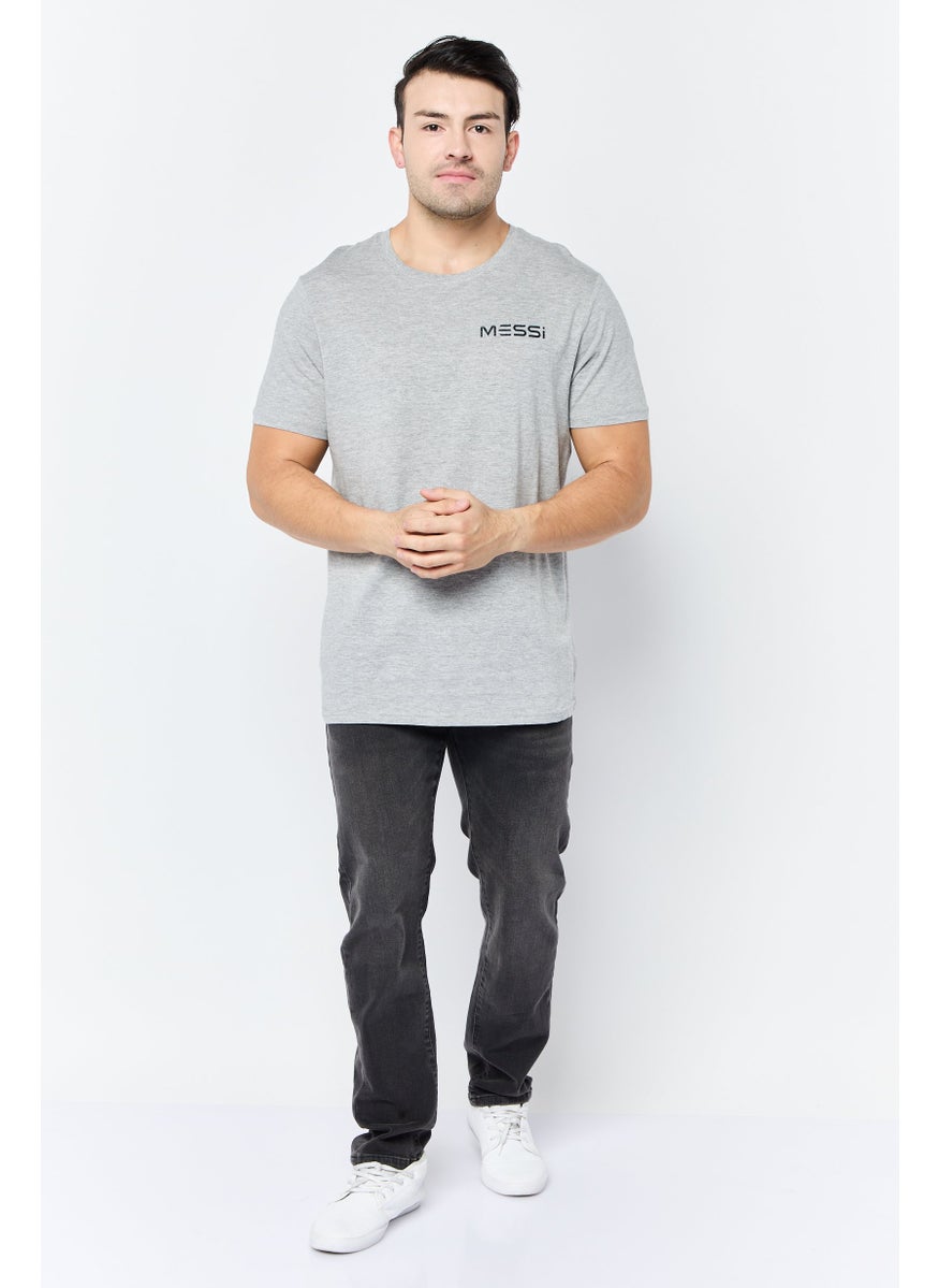 MESSI - Men Crew Neck Short Sleeves Brand Logo T-Shirt, Light Grey - Image 1
