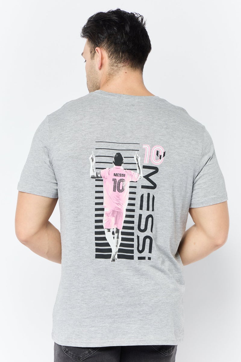 MESSI Men Crew Neck Short Sleeves Brand Logo T-Shirt, Light Grey - Image 4