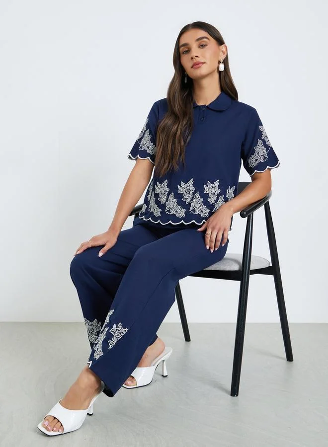 Styli Women Embroidered Top and Trousers Co-Ords