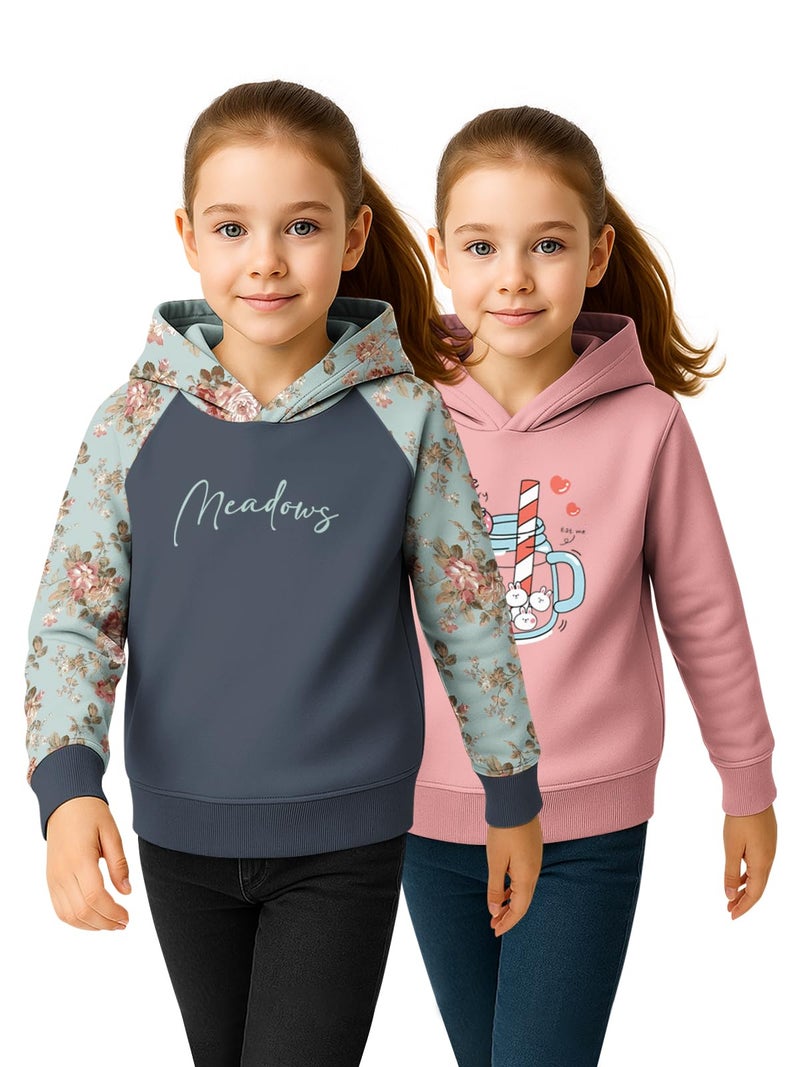 HELLCAT Trendy Cotton Blend Hoodie Sweatshirt for Girls - Pack of 2_Dark Grey, Pink_15-16Years - Image 1
